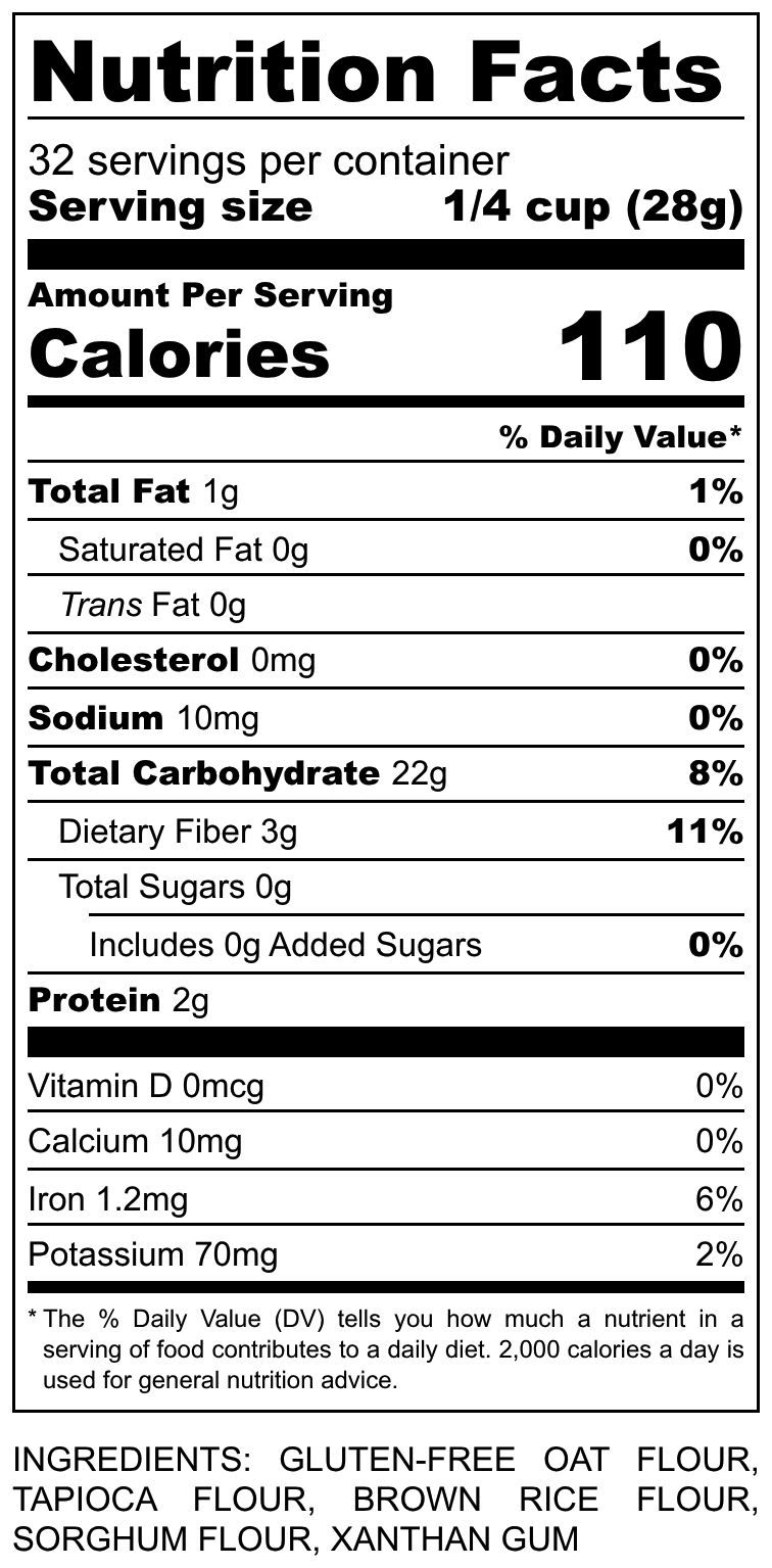 Eban’s Bakehouse Gluten Free All Purpose Flour Blend 2lb bag with nutrition label for baking and cooking.