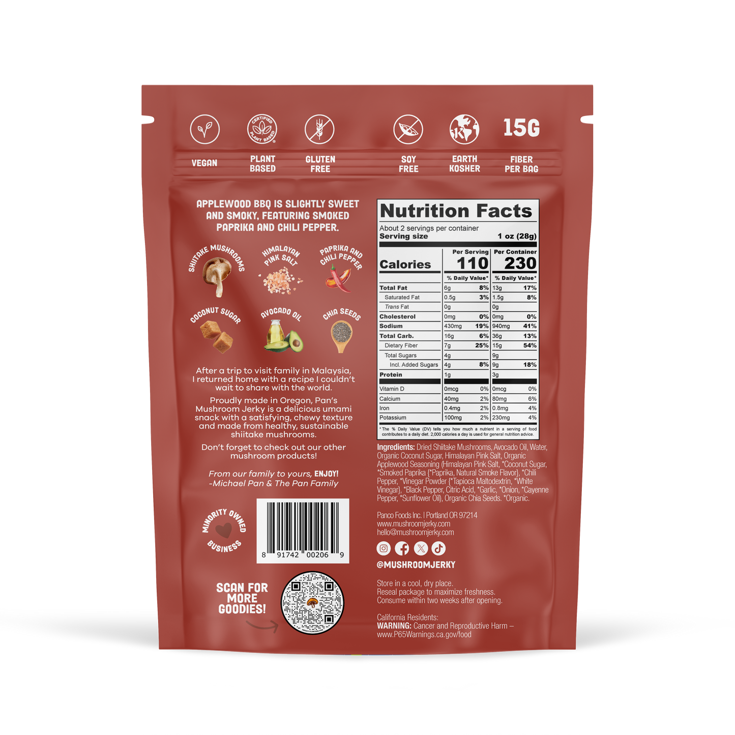 Pan's Applewood BBQ Mushroom Jerky Five Pack