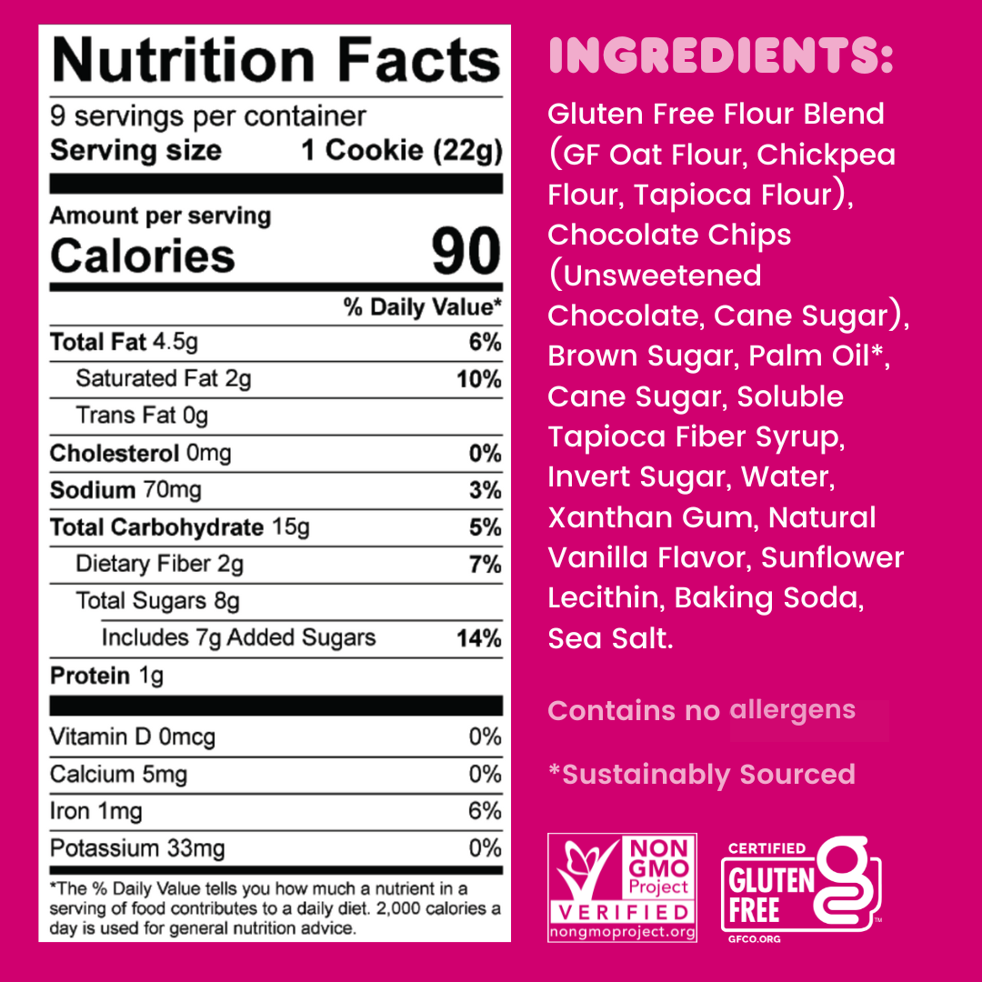 Whoa Dough Ready to Bake Chocolate Chip cookie dough in a resealable package with nutrition information visible.
