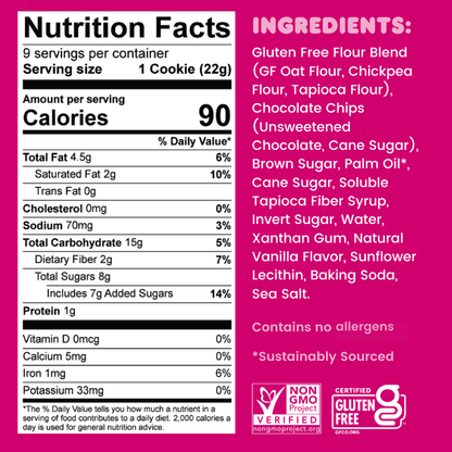 Whoa Dough Ready to Bake Chocolate Chip cookie dough in a resealable package with nutrition information visible.