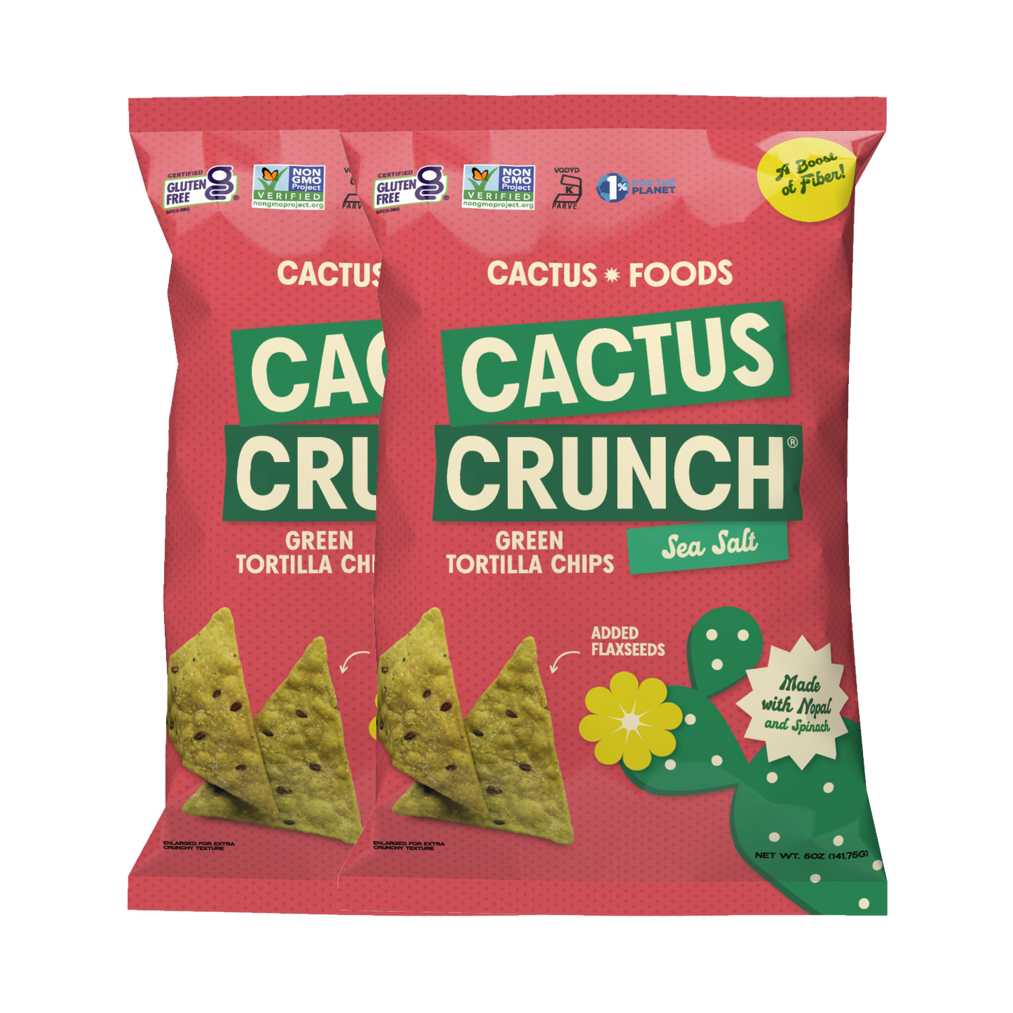 Cactus Foods Cactus Crunch Sea Salt Tortilla Chips 4-pack, crispy chips with sea salt flavor on a white background