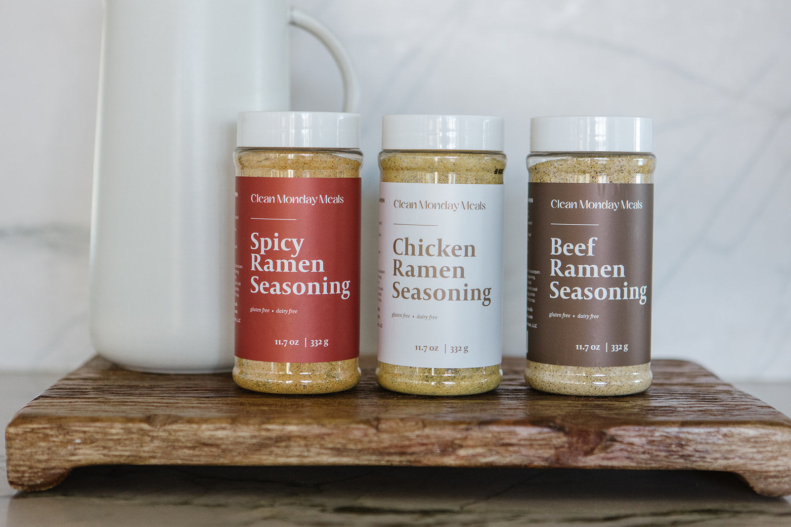 Clean Monday Meals Spicy Ramen Seasoning jar with vibrant label, perfect for adding heat and flavor to ramen dishes.