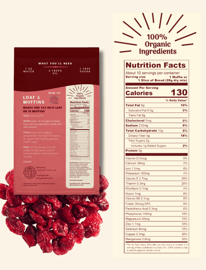 Good Friend Cranberry Walnut Bread Mix 4-pack nutrition facts label