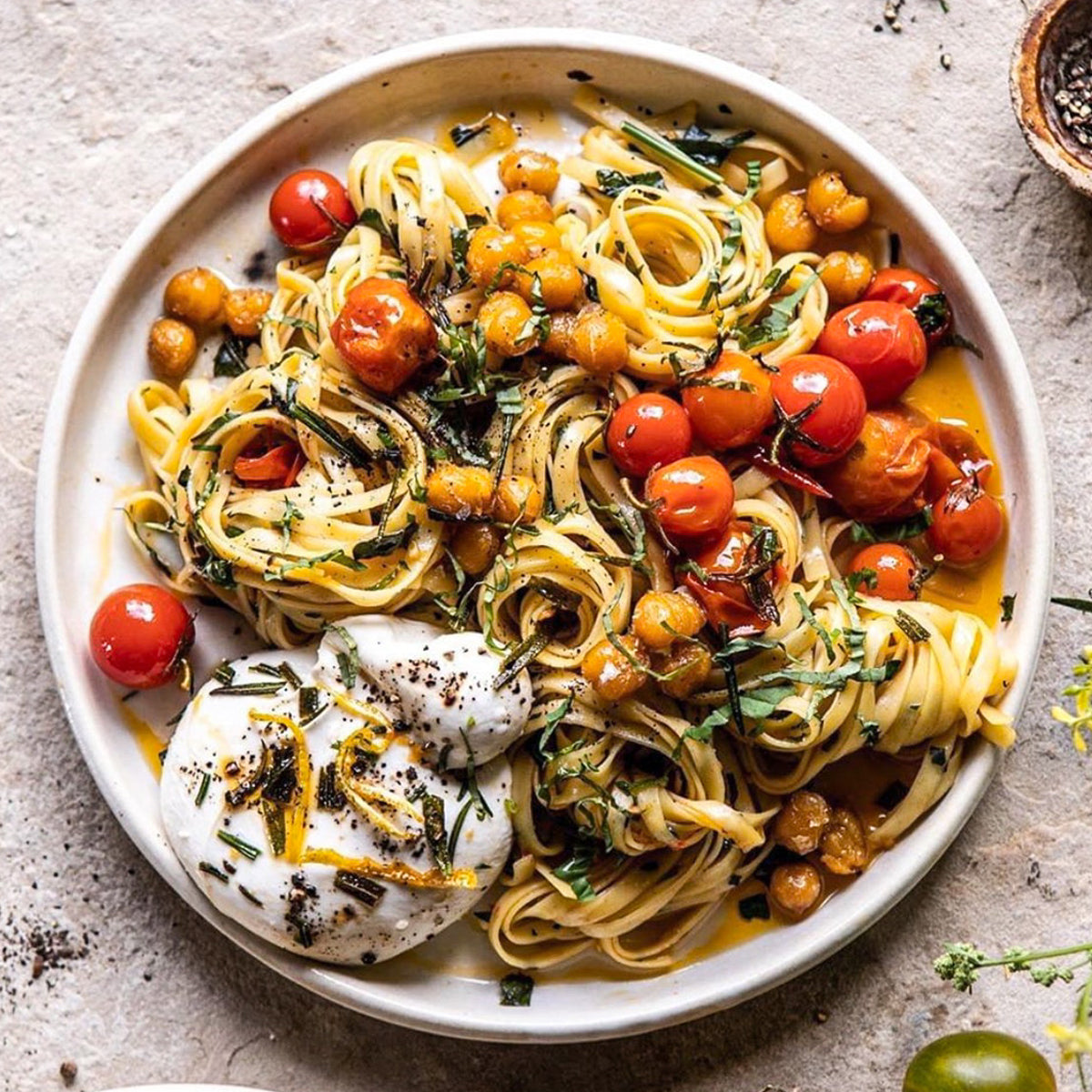 Organic Taste Republic gluten-free chickpea linguini pasta on a plate, showcasing its texture and appearance.