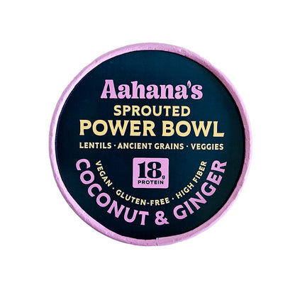 Sprouted mung beans and rice bowl with coconut and ginger flavor from Aahana's Naturals, served in a bowl.