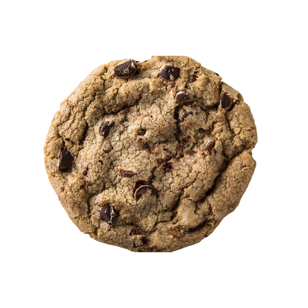 Eban’s Bakehouse chocolate chip cookies in a 12-pack, freshly baked cookies with visible chocolate chips on a baking tray.