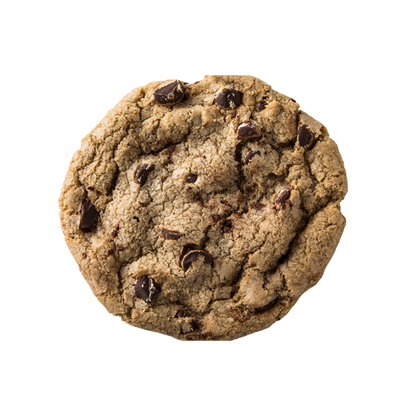 Eban’s Bakehouse chocolate chip cookies in a 12-pack, freshly baked cookies with visible chocolate chips on a baking tray.