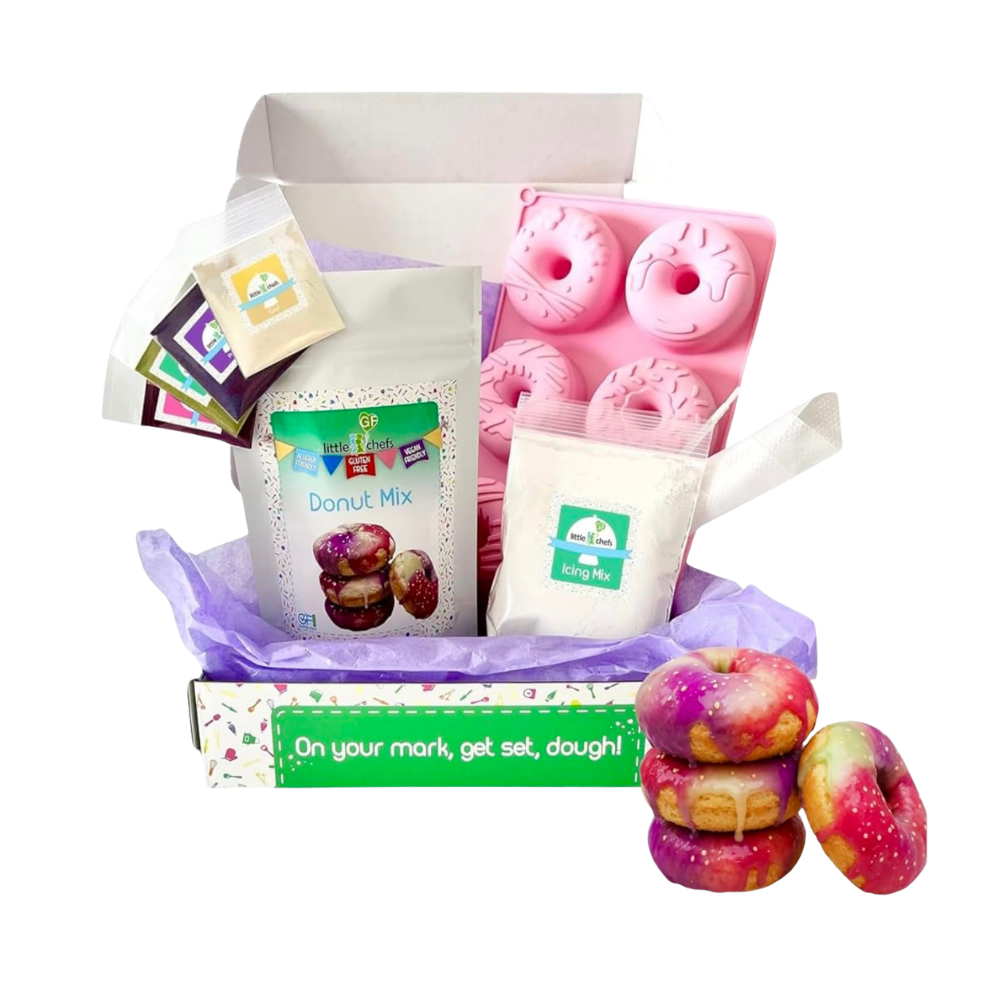 Little GF Chefs Unicorn Donuts Kit with colorful donut molds and decorating tools for kids' baking fun