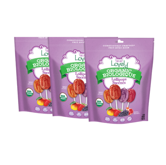 Colorful organic lollipops from Lovely Candy Company, showcasing vibrant flavors and natural ingredients.