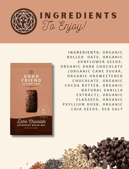Good Friend Dark Chocolate Bread Mix 4-pack box with rich dark chocolate flavor ingredients shownաժողով