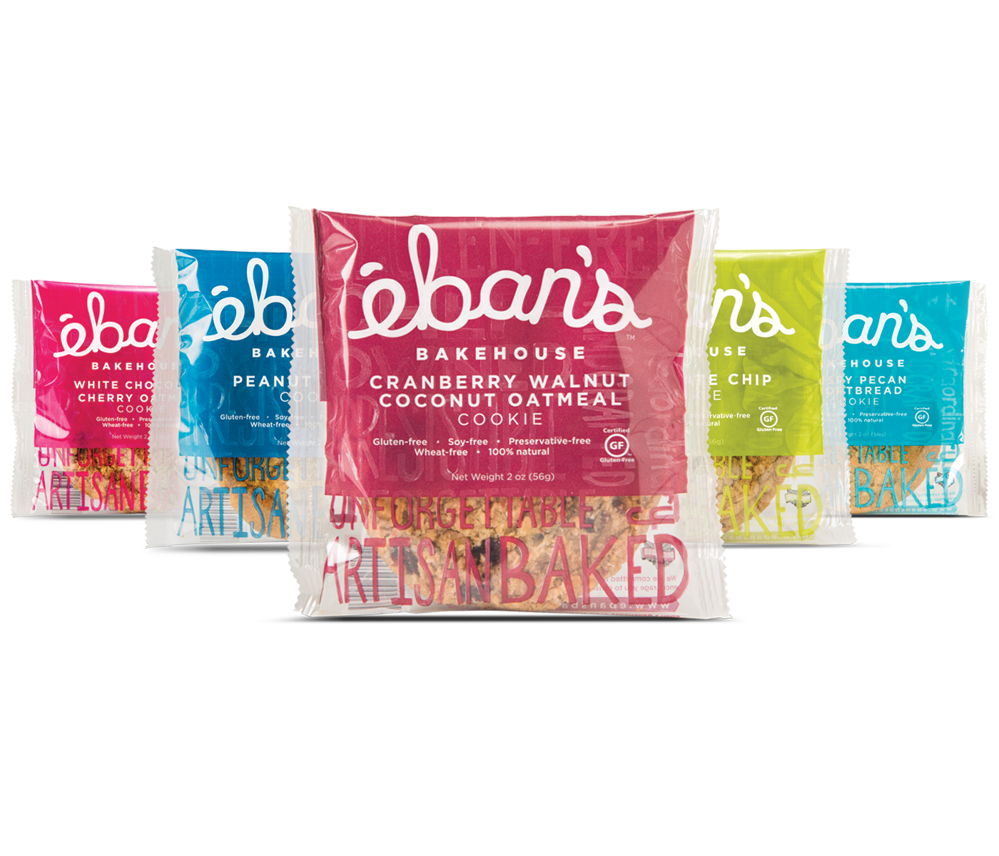 Eban’s Bakehouse cranberry walnut coconut oatmeal cookies in a 12-pack, showing golden cookies with cranberries, walnuts, and coconut flakes.
