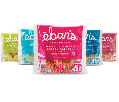 Eban's Bakehouse white chocolate cherry oatmeal cookies, 12-pack, with visible chunks of white chocolate and dried cherries