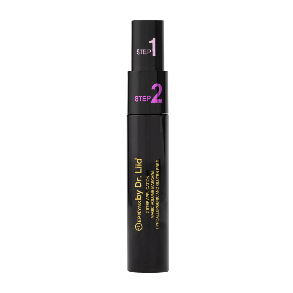 Closed image of Epilynx Magic Lengthening and Volumizing Mascara by EpiLynx, showing the vegan, gluten-free, smudge-resistant mascara tube.