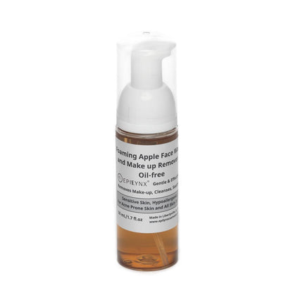 EpiLynx gentle foaming facial cleanser with aloe, apple, and ashwagandha for all skin types, shown in a pump bottle.