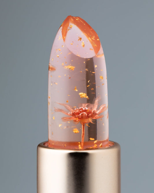 EpiLynx Color-Changing Flower Lip Gloss in a floral container, showcasing hydrating, vegan, gluten-free lip balm with vibrant flower design.