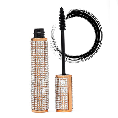 EpiLynx Mega Volume Vegan Mascara with handmade diamond case, showcasing thick, smudge-proof black mascara on a cosmetic display