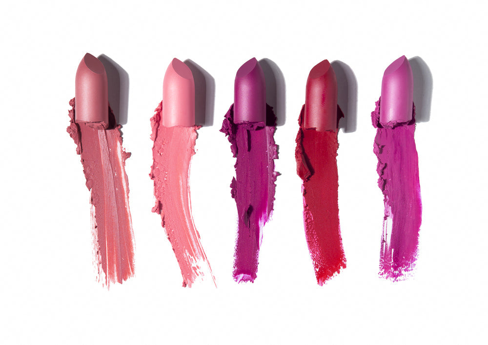 EpiLynx vegan matte lipstick in a magnetic case, showing multiple shades and the sleek, compact design of the product.