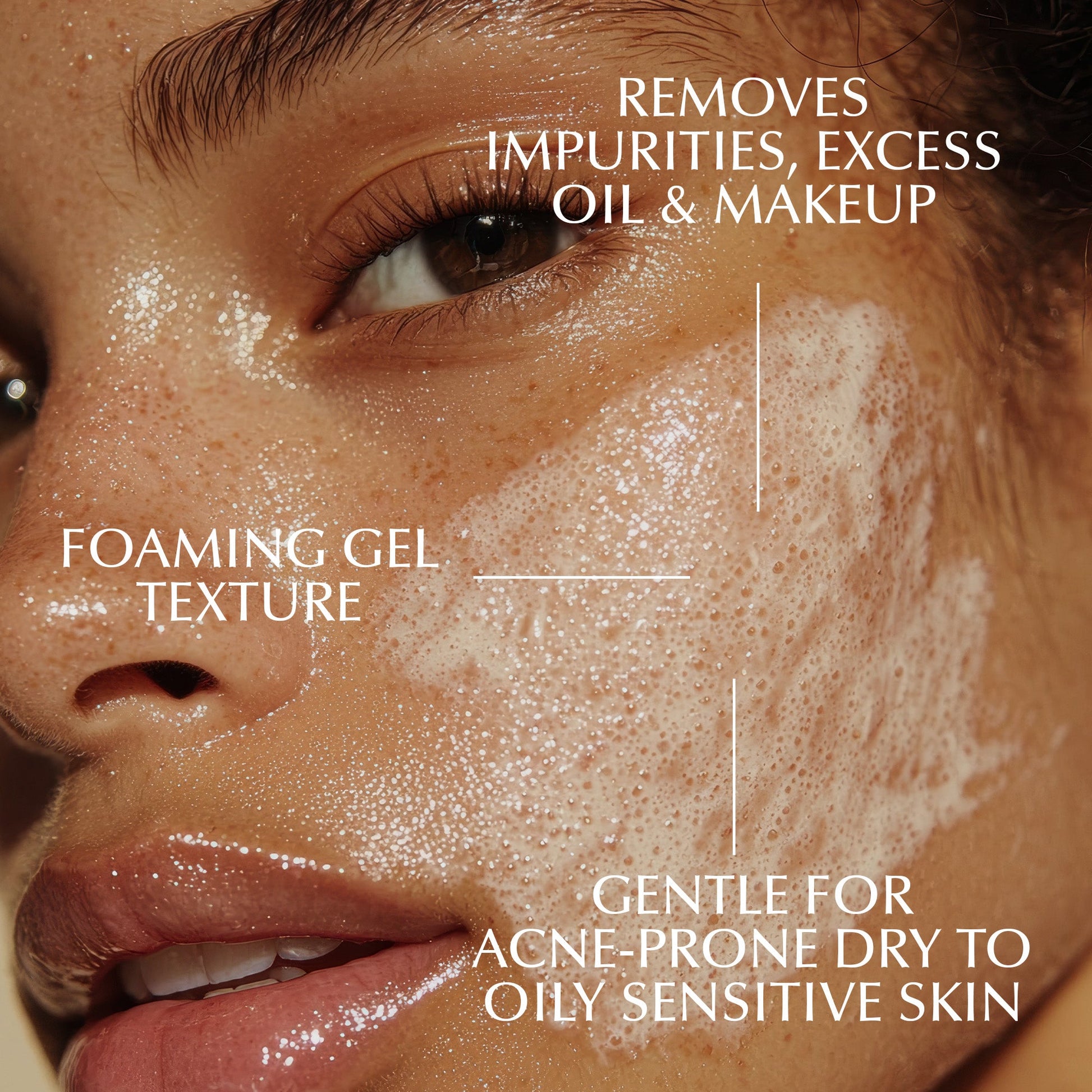 EpiLynx gentle foaming facial cleanser with aloe, apple, and ashwagandha for all skin types, shown in a pump bottle.