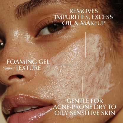 EpiLynx gentle foaming facial cleanser with aloe, apple, and ashwagandha for all skin types, shown in a pump bottle.
