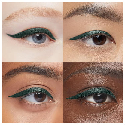 EpiLynx waterproof liquid eyeliner pen in green with matte and shimmer shades, featuring precise, smudge-proof application