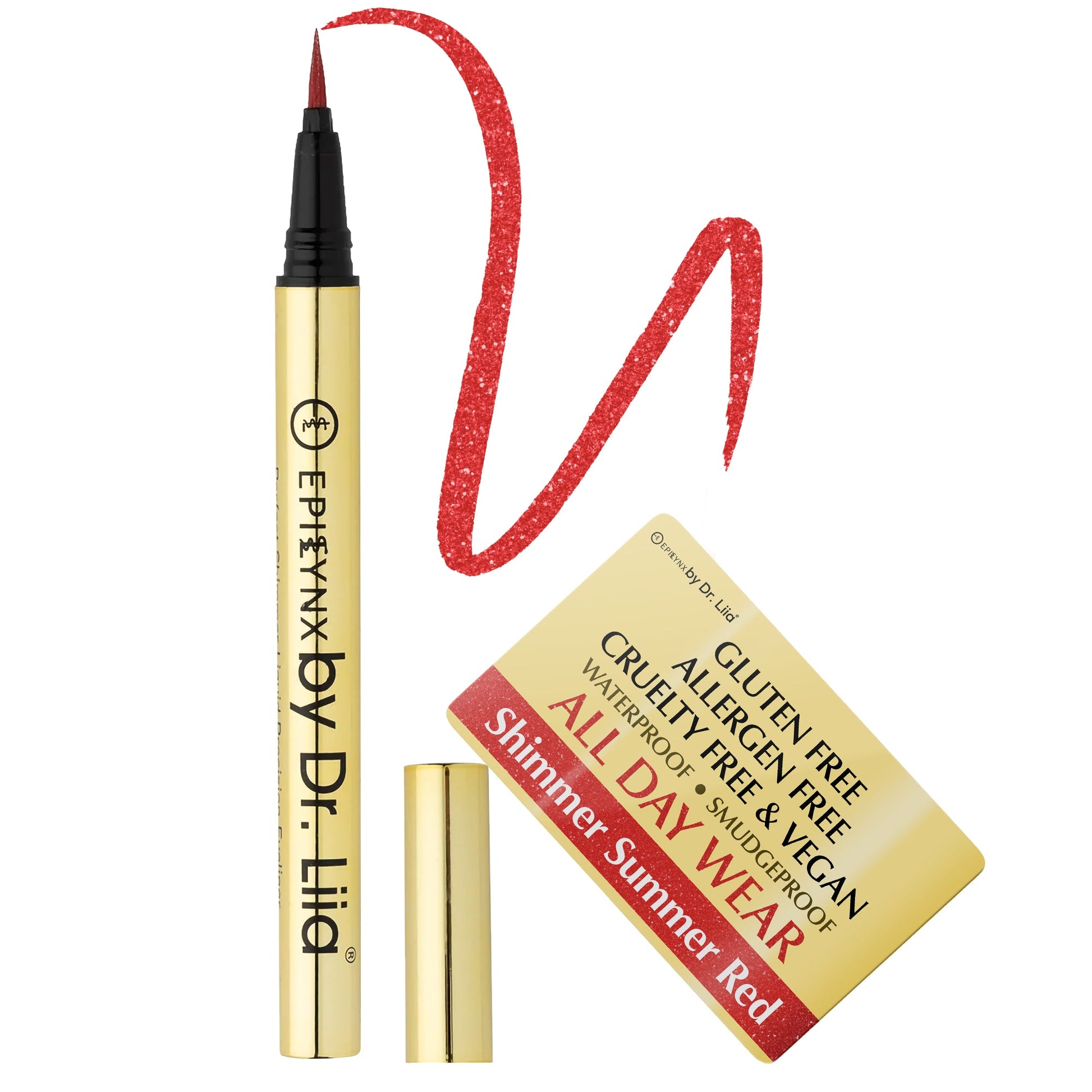 EpiLynx waterproof liquid eyeliner pen with shimmer shades, precise matte and shimmer finish, vegan and smudge-proof.