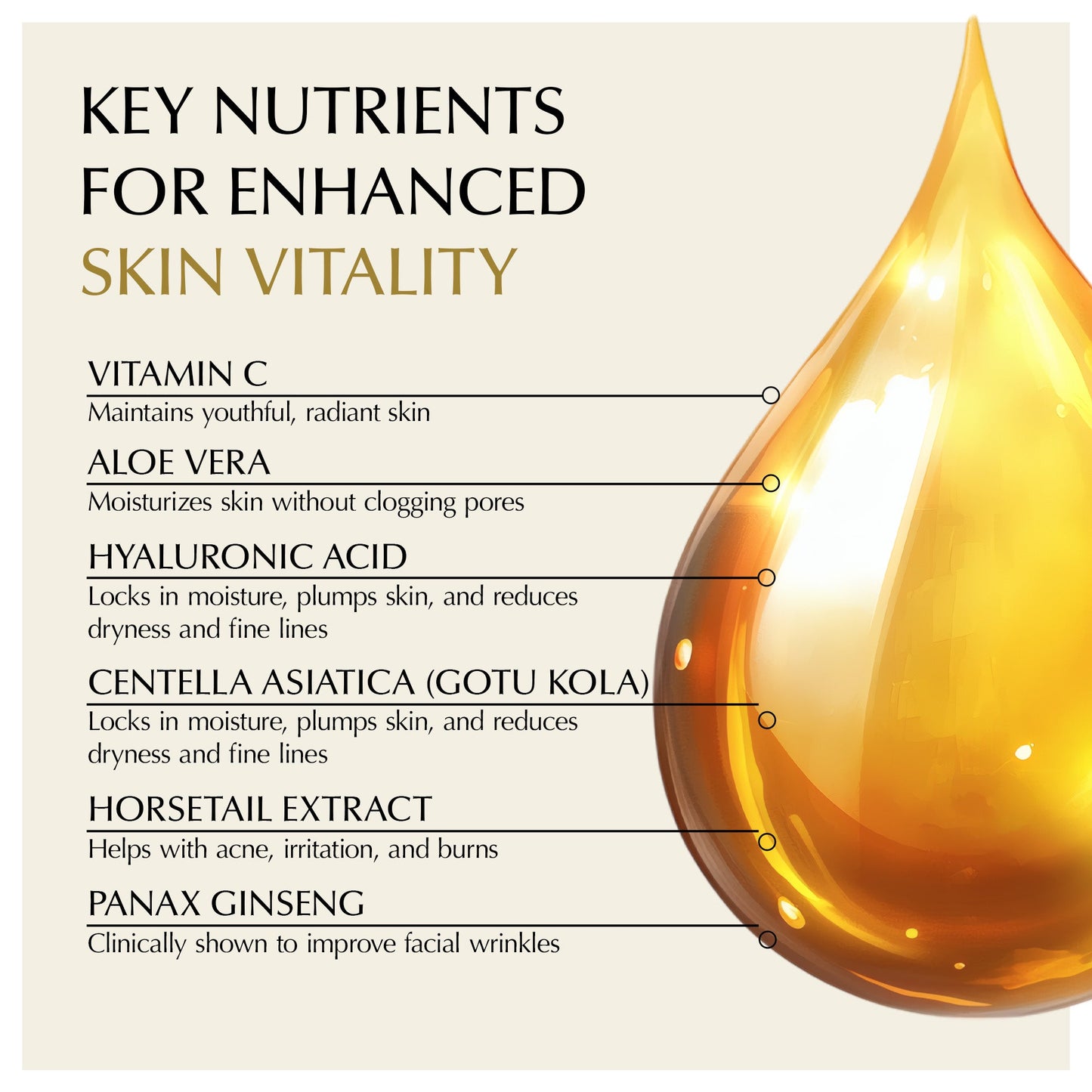 EpiLynx Brightening Vitamin C Glow Serum for sensitive, dry skin in a clear glass bottle with dropper, highlighting its vegan, fragrance-free formula.