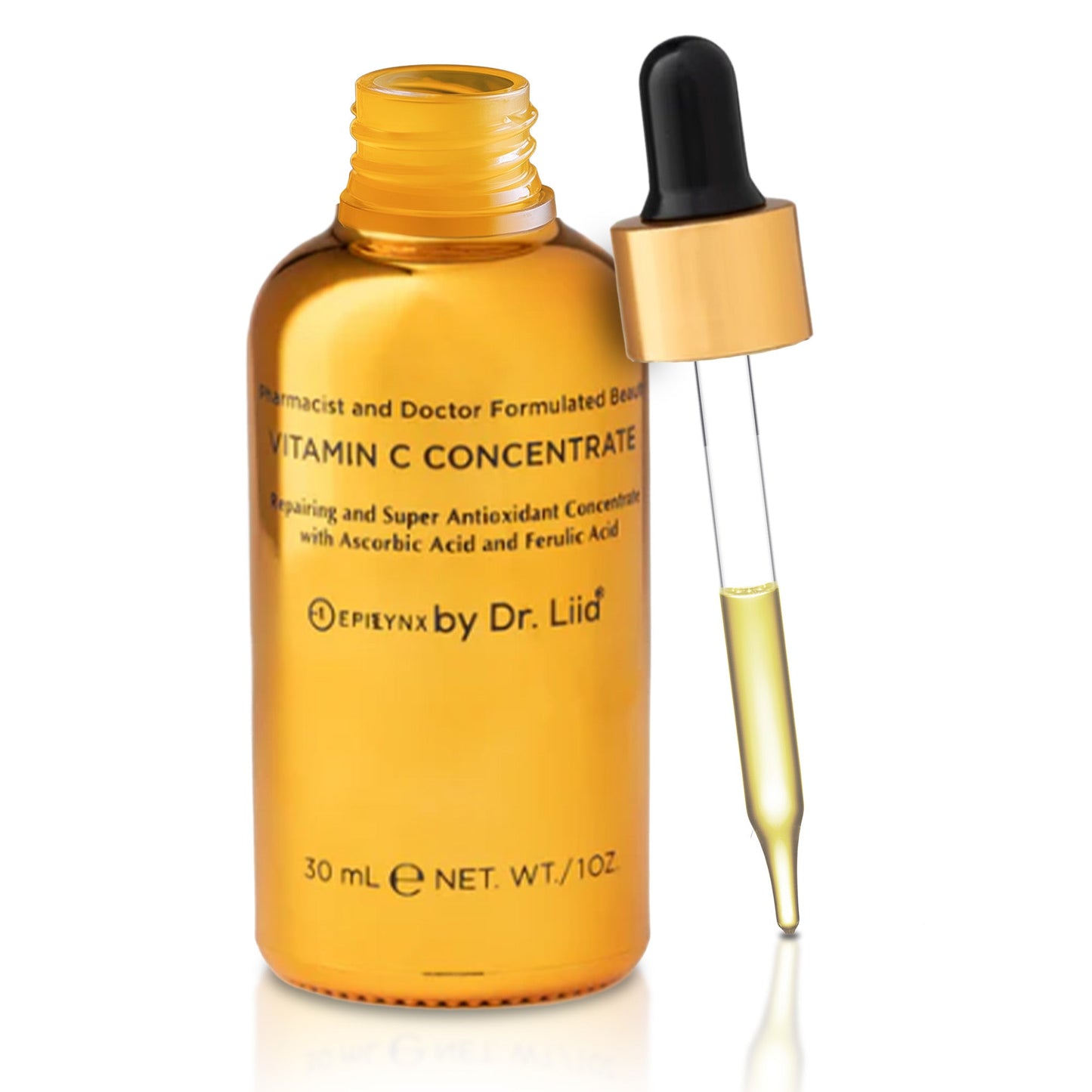 EpiLynx Brightening Vitamin C Glow Serum for sensitive, dry skin, featuring a clear dropper bottle and fresh citrus slices.