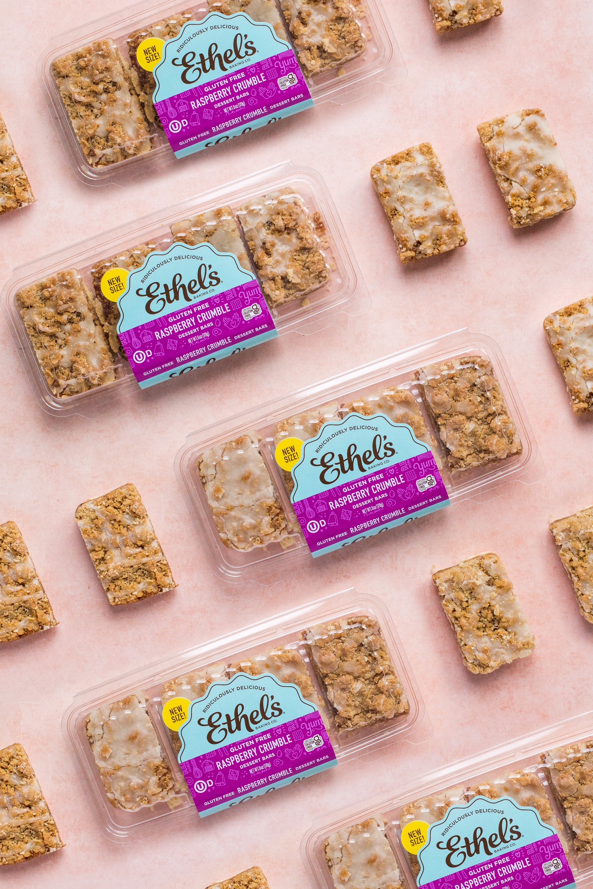 Ethel's Raspberry Crumble Bar from Ethels Baking Company, a golden dessert bar with raspberry filling and crumb topping.
