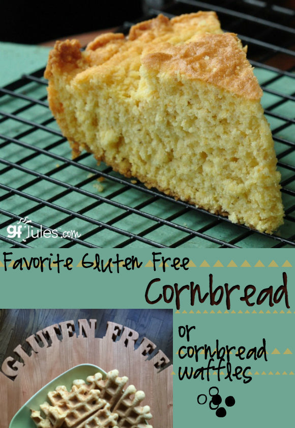 gfJules gluten-free cornbread mix in a bowl, showing moist, golden cornbread or waffles ready to serve.