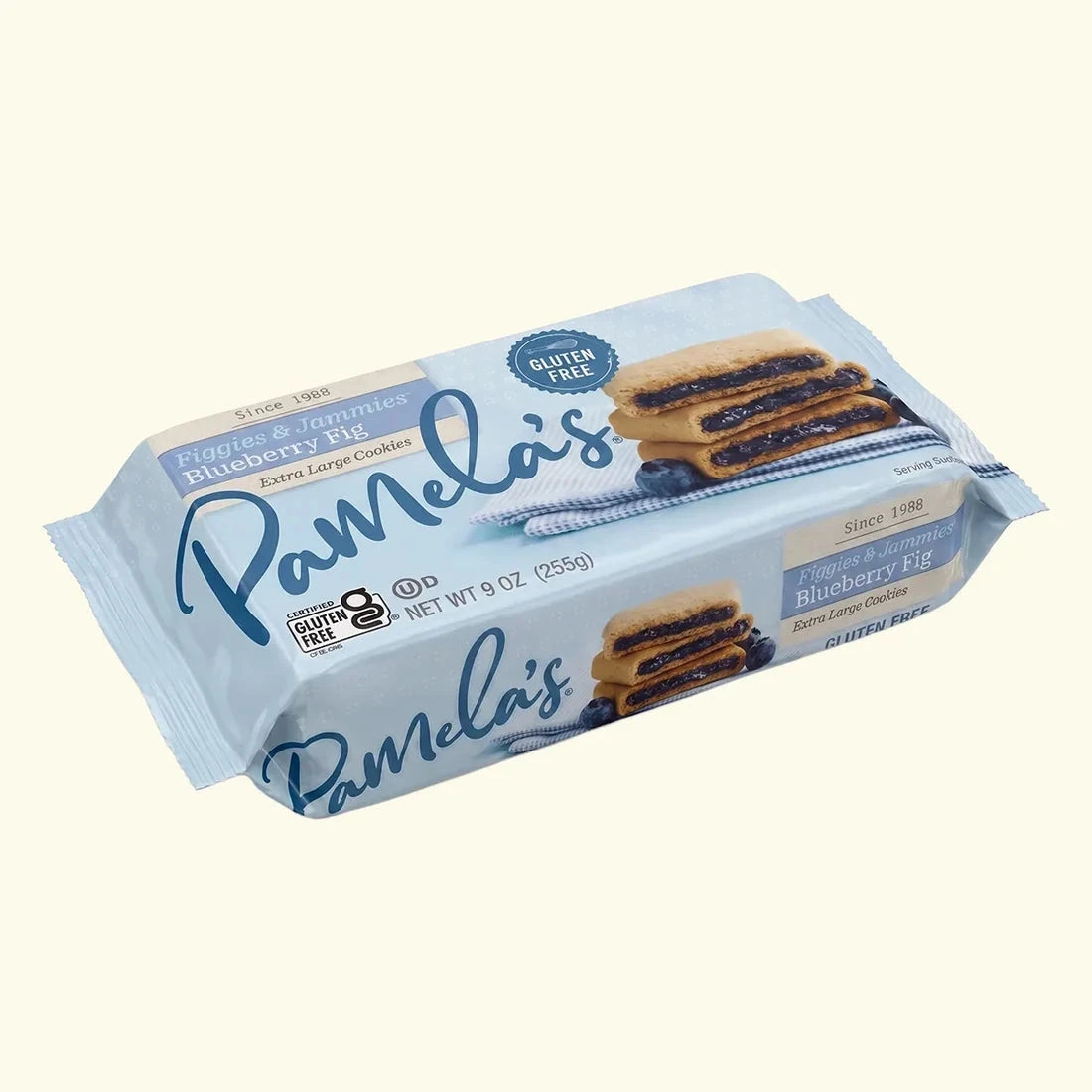 Pamela's Products gluten-free Figgies & Jammies variety bundle with blueberry and fig snacks in colorful packaging.