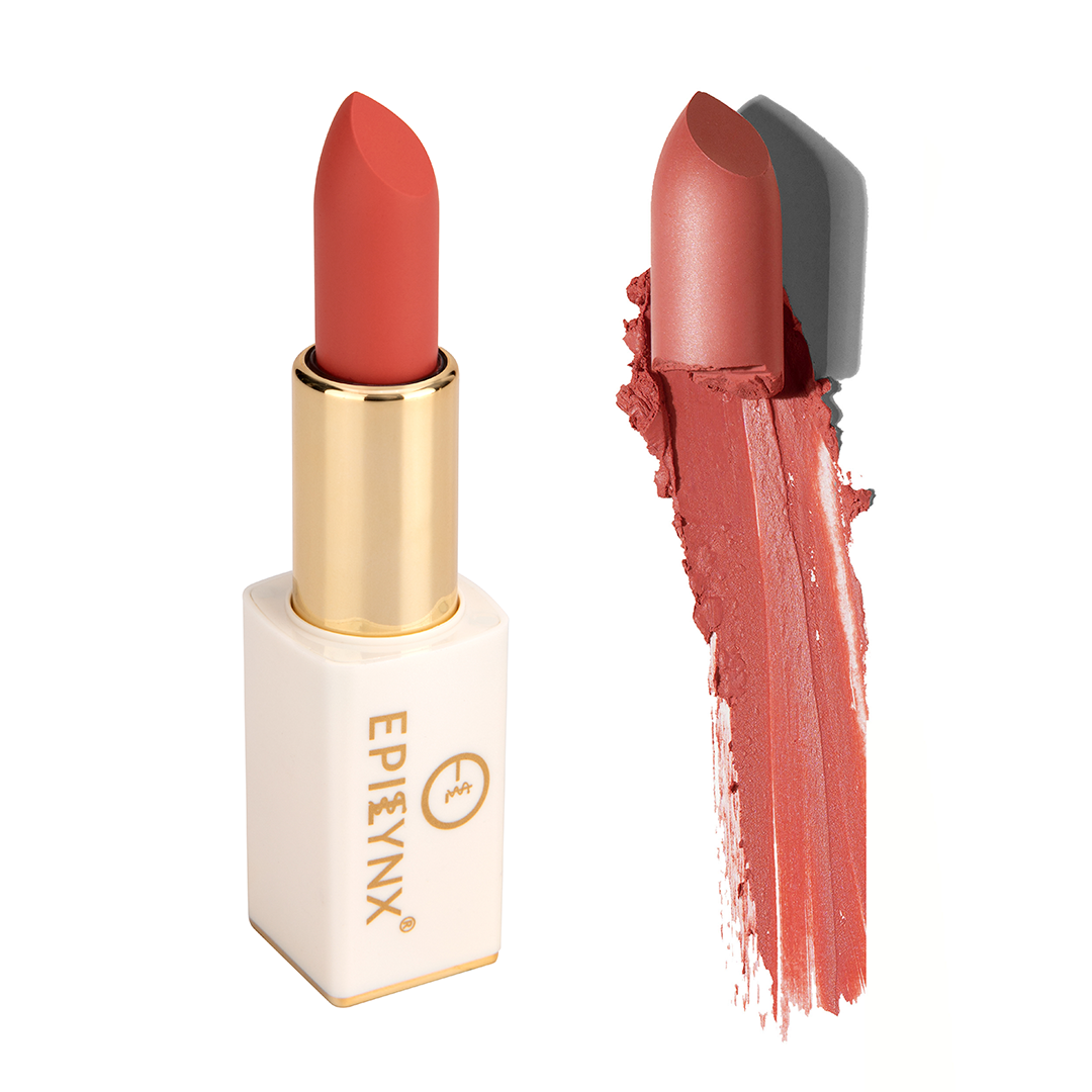 EpiLynx vegan matte lipstick in a magnetic case, showing the hydrating, long-wear lipstick with a sleek, elegant design.