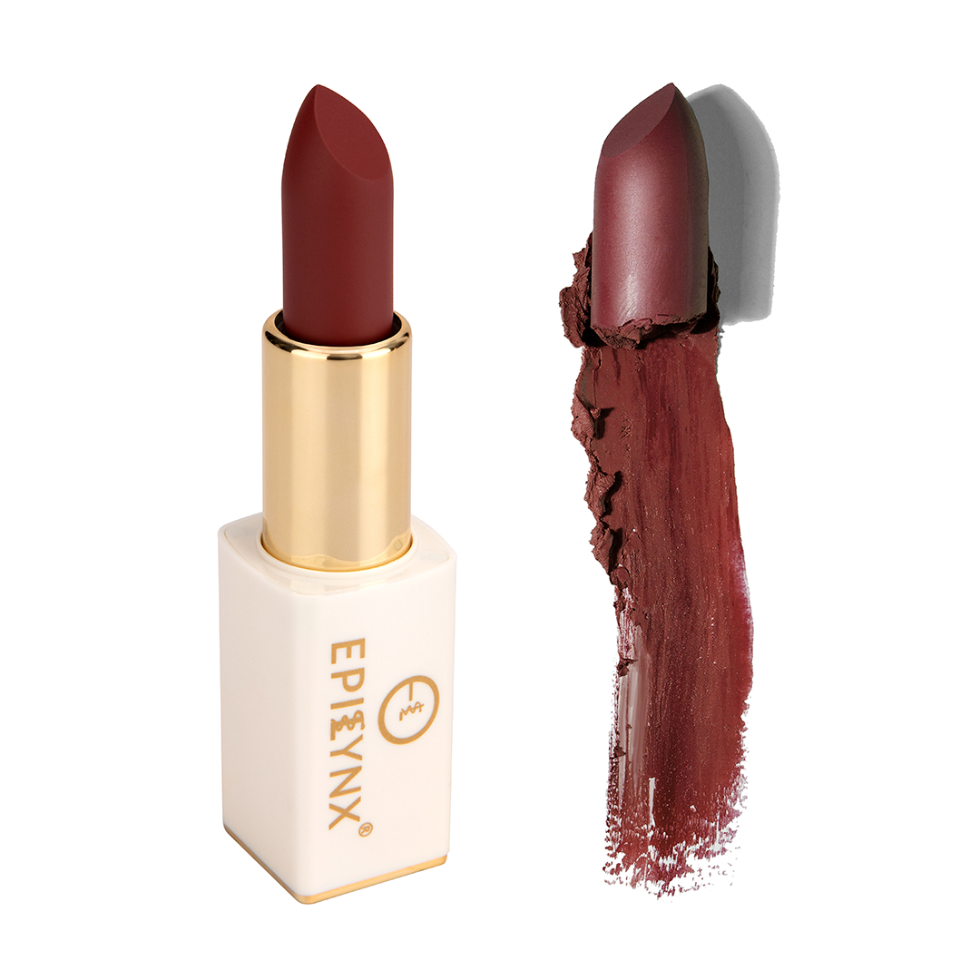 EpiLynx vegan matte lipstick in a magnetic case showing the sleek lipstick tube and vibrant lipstick color.