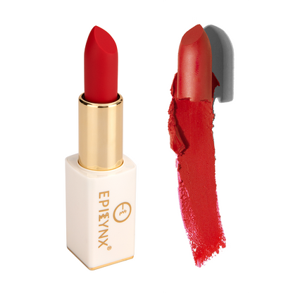 EpiLynx vegan matte lipstick with hydrating formula in a magnetic case, showcasing the lipstick tube and packaging.