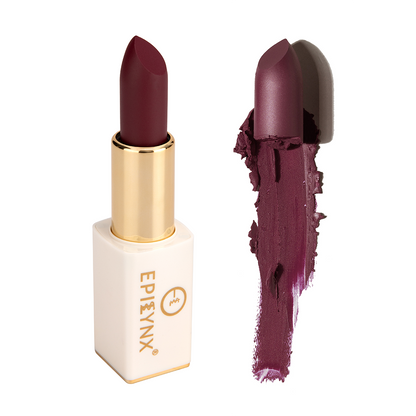EpiLynx Vegan Matte Lipstick in a magnetic case, featuring hydrating, long-wear formula with a smooth, matte finish.