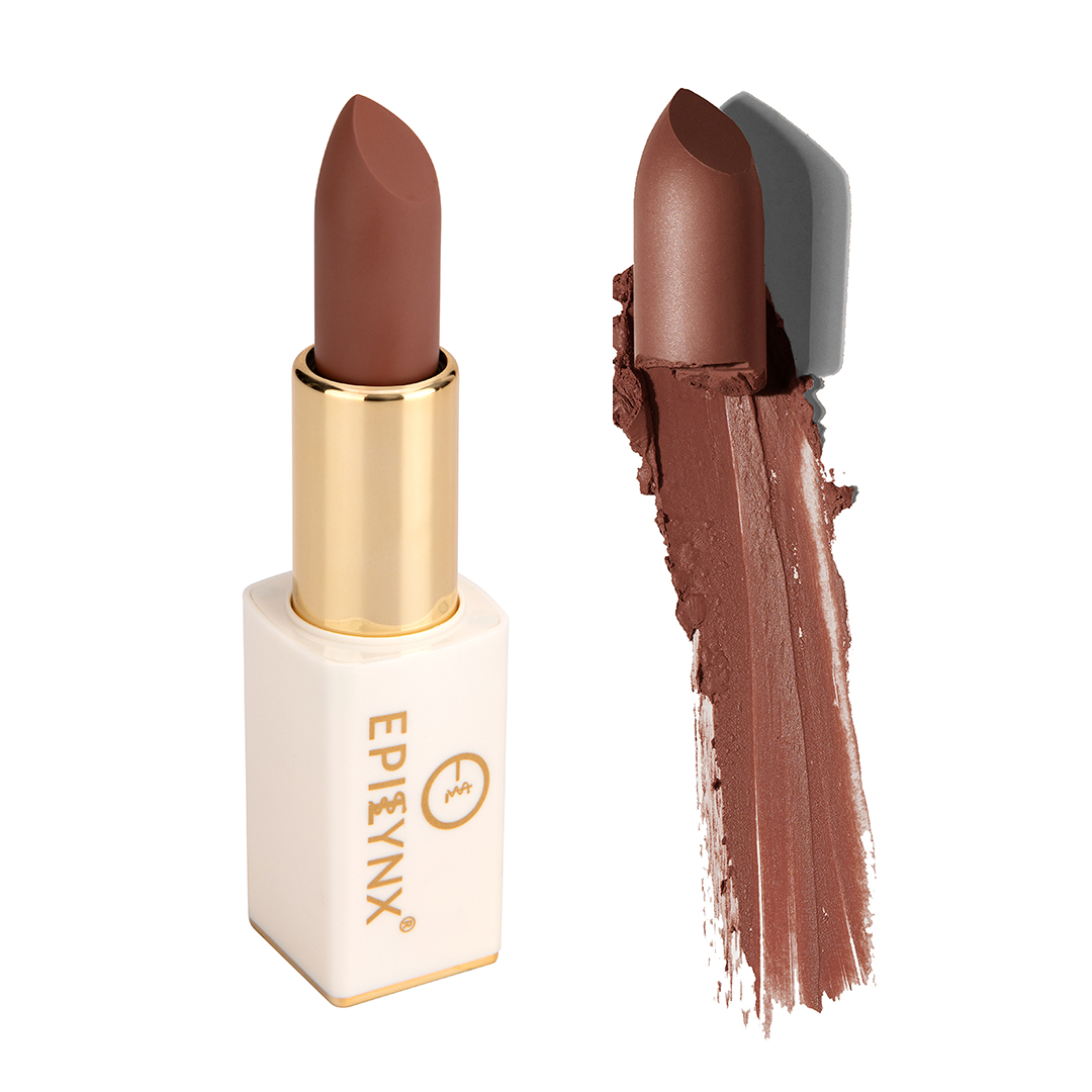 EpiLynx vegan matte lipstick in a sleek magnetic case, showcasing a hydrating, long-wear formula with rich color.