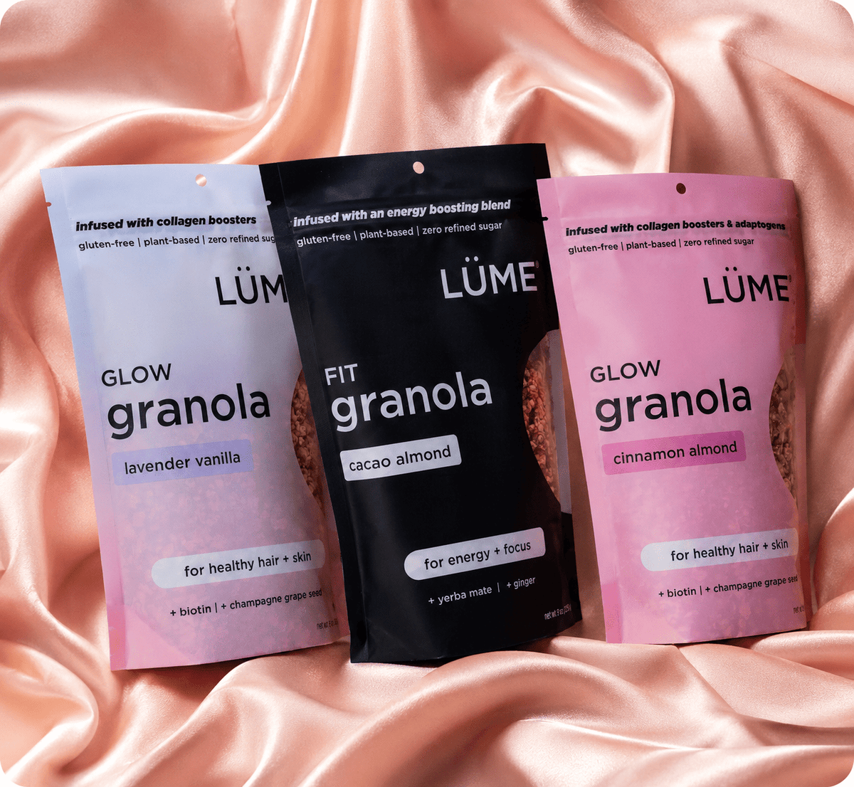 LÜME Granola Variety 3 Pack featuring three assorted granola packages