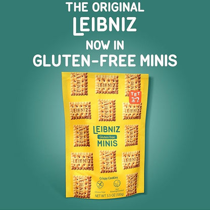 Gluten-free Leibniz Minis cookies by Love Me Gluten Free, showing golden crispy cookies on a white plate.