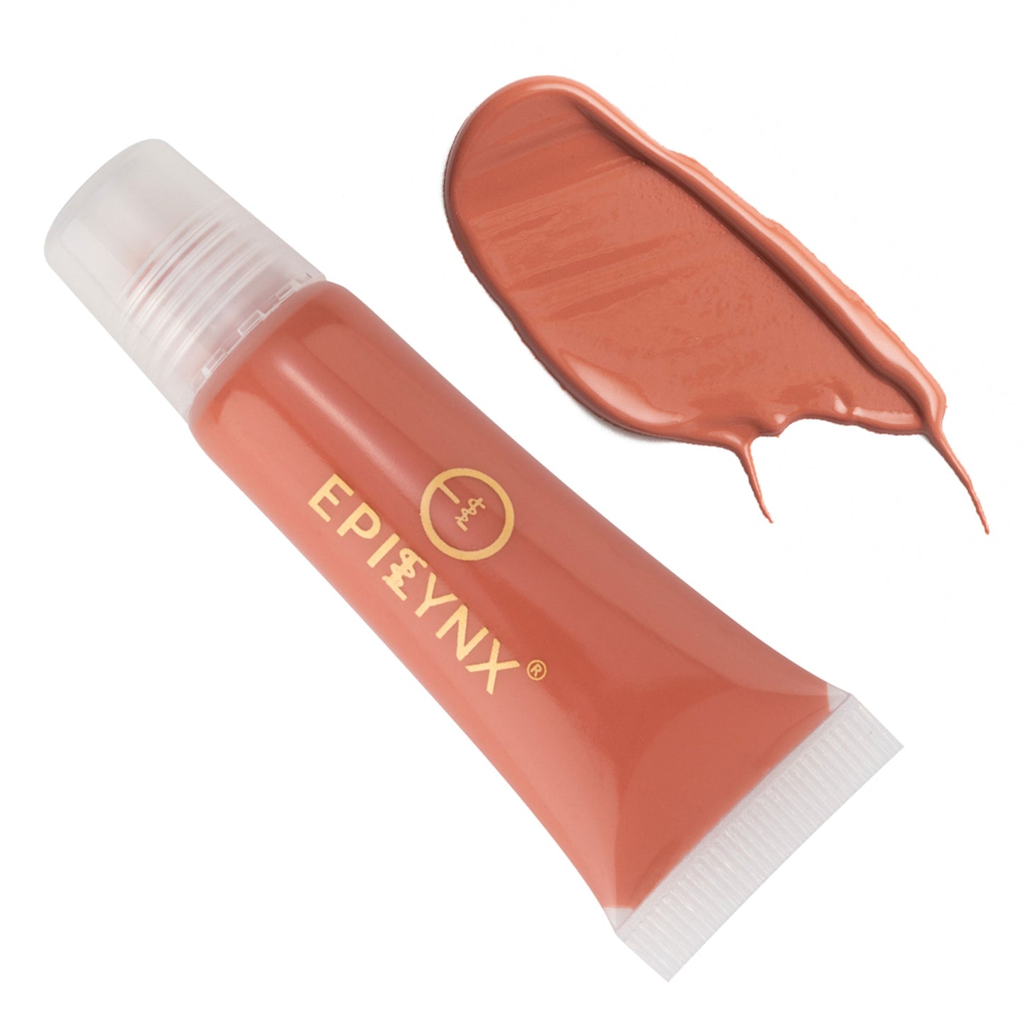 EpiLynx Hydrating Vegan Lip Balm with sheer tint, showing a smooth, moisturized lip with a hint of color on a neutral background.