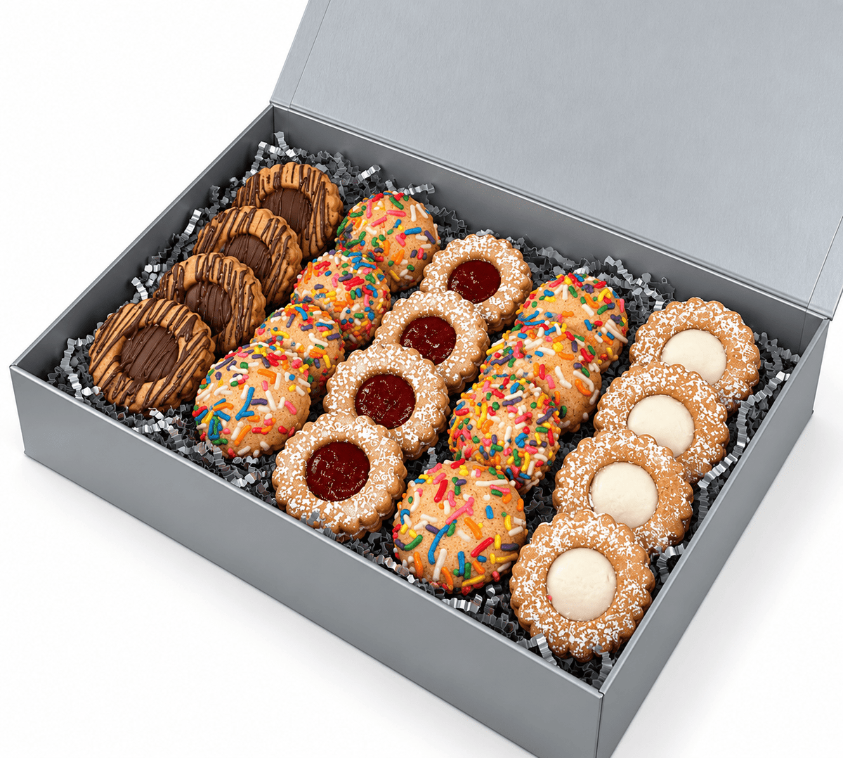 Assorted luxury cookie gift box from My Dad's Cookies featuring a variety of holiday bakery favorites.