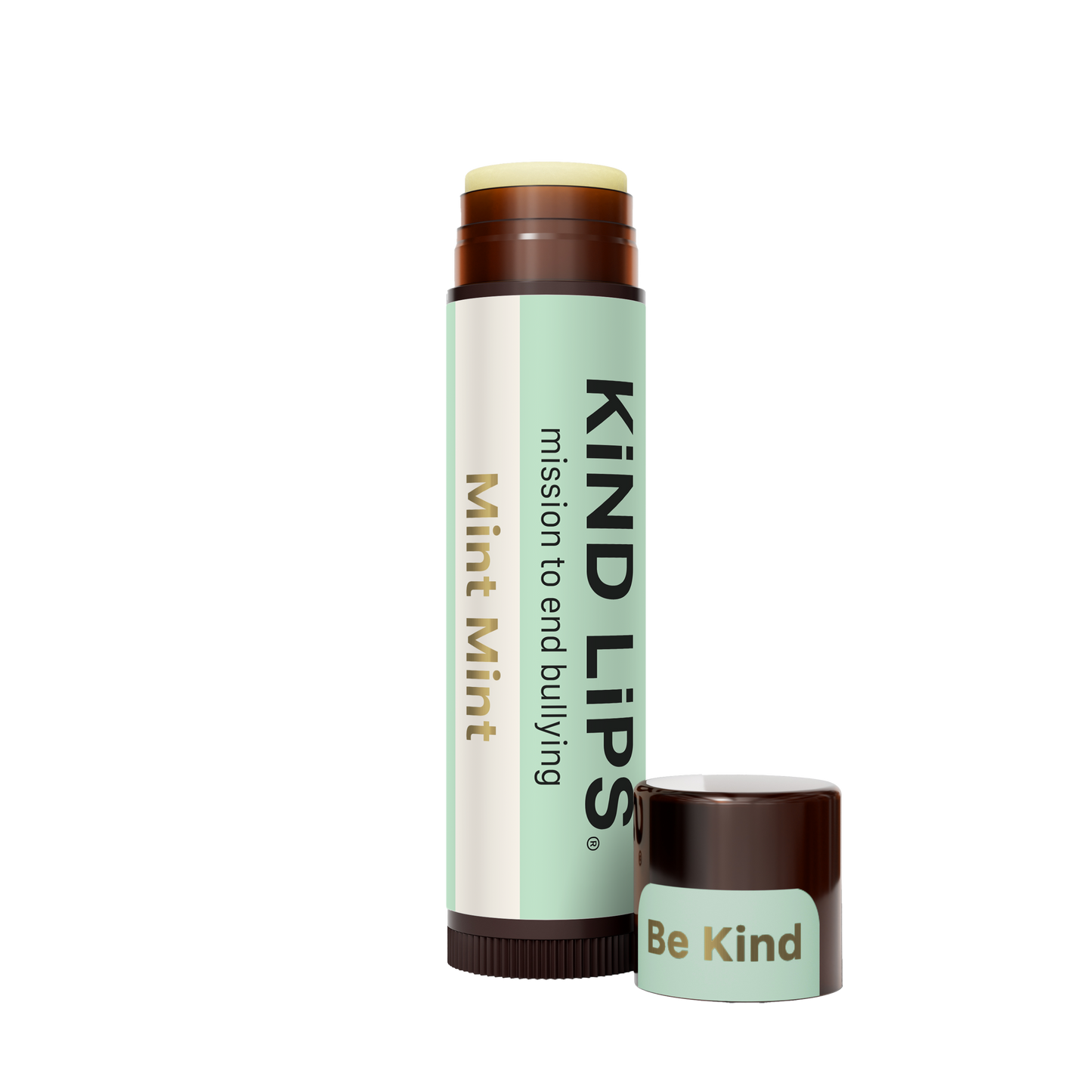 Kind Lips Mint Mint organic lip balm with mint flavor, shown with the cap off, highlighting the smooth lip balm texture.