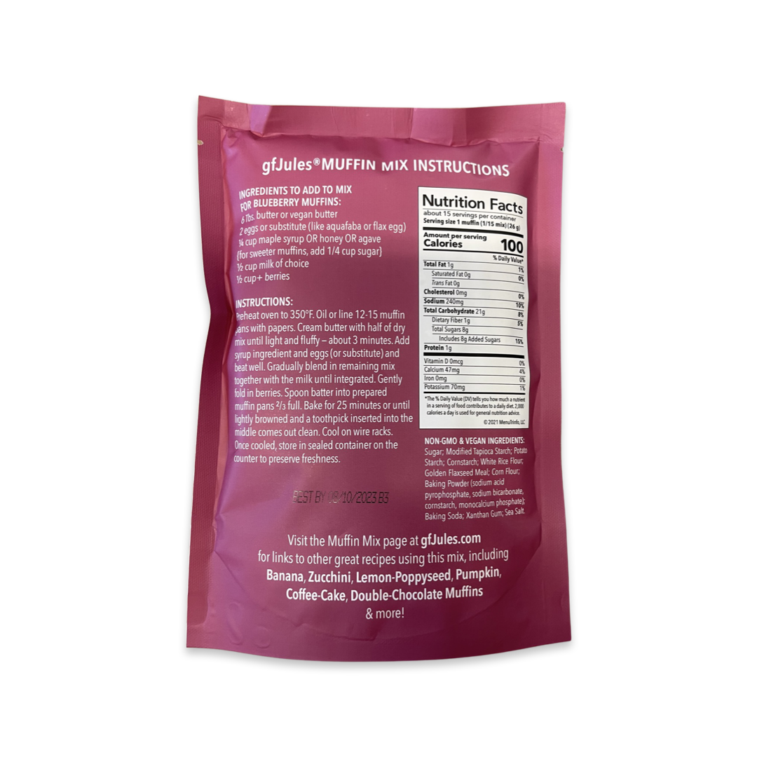 gfJules gluten-free muffin mix in a mixing bowl with muffin liners and ingredients ready for baking.