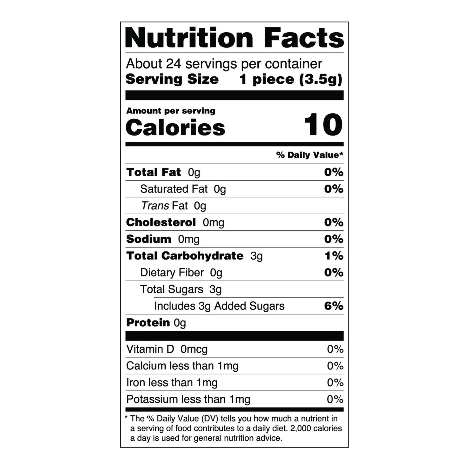 Nutrition facts label for Essential Candy Cacao Orange botanical hard candies, showing ingredients and nutritional information.