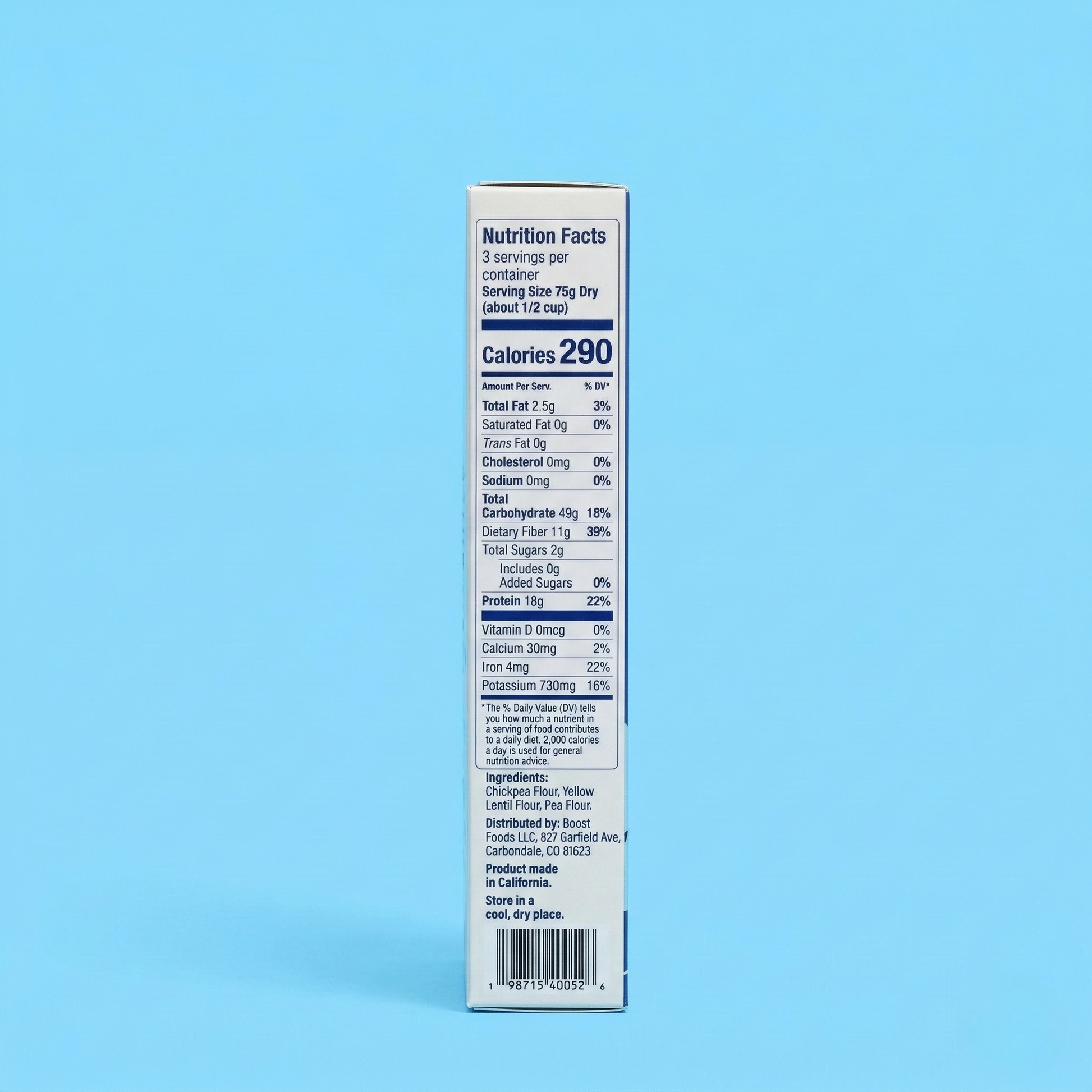 Boostcous The OG Protein Packed Couscous nutritional label showing protein, ingredients, and nutritional facts.