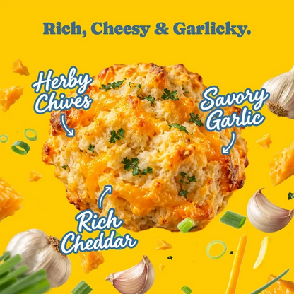 Pamela's Products Cheddar Garlic Biscuit Mix bundle with multiple packages of biscuit mix in a clear view