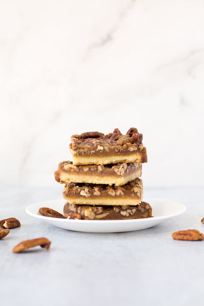 Ethel's Pecan Dandy Bar dessert with stacked pecan-topped bars from Ethels Baking Company.