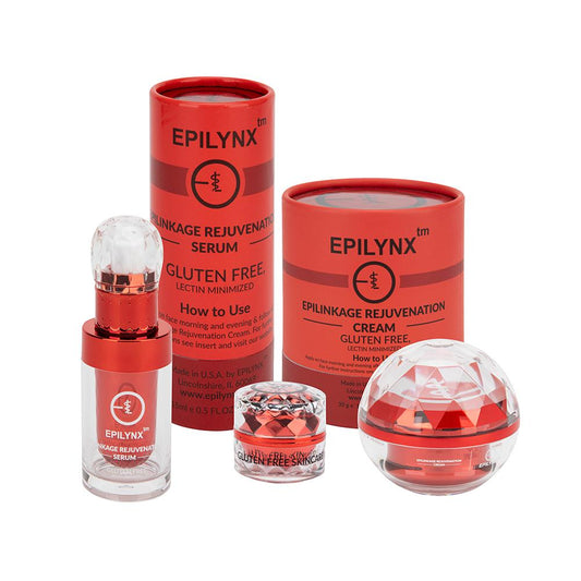 EpiLynx Epilynx firming and brightening anti-aging face cream set with hyaluronic acid, niacinamide, and peptide complex in red packaging