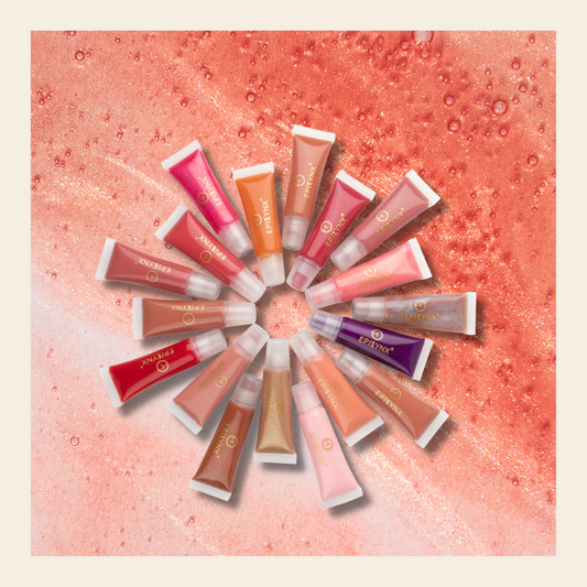 EpiLynx Hydrating Vegan Lip Balm in rose gold gloss finish, showing the sleek tube with a sheer tint and moisturizing properties.
