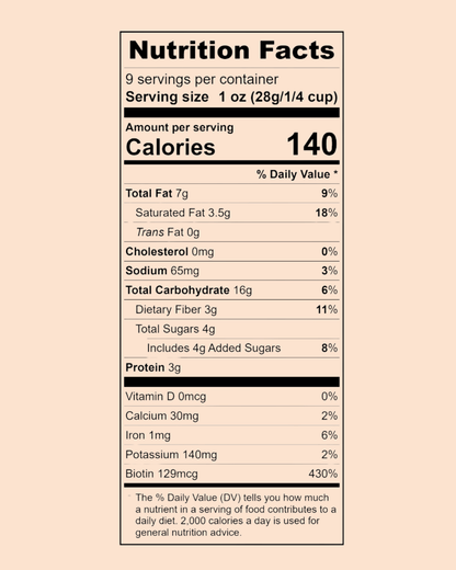 LÜME Cinnamon Almond Granola in product packaging with cinnamon and almond ingredients visible
