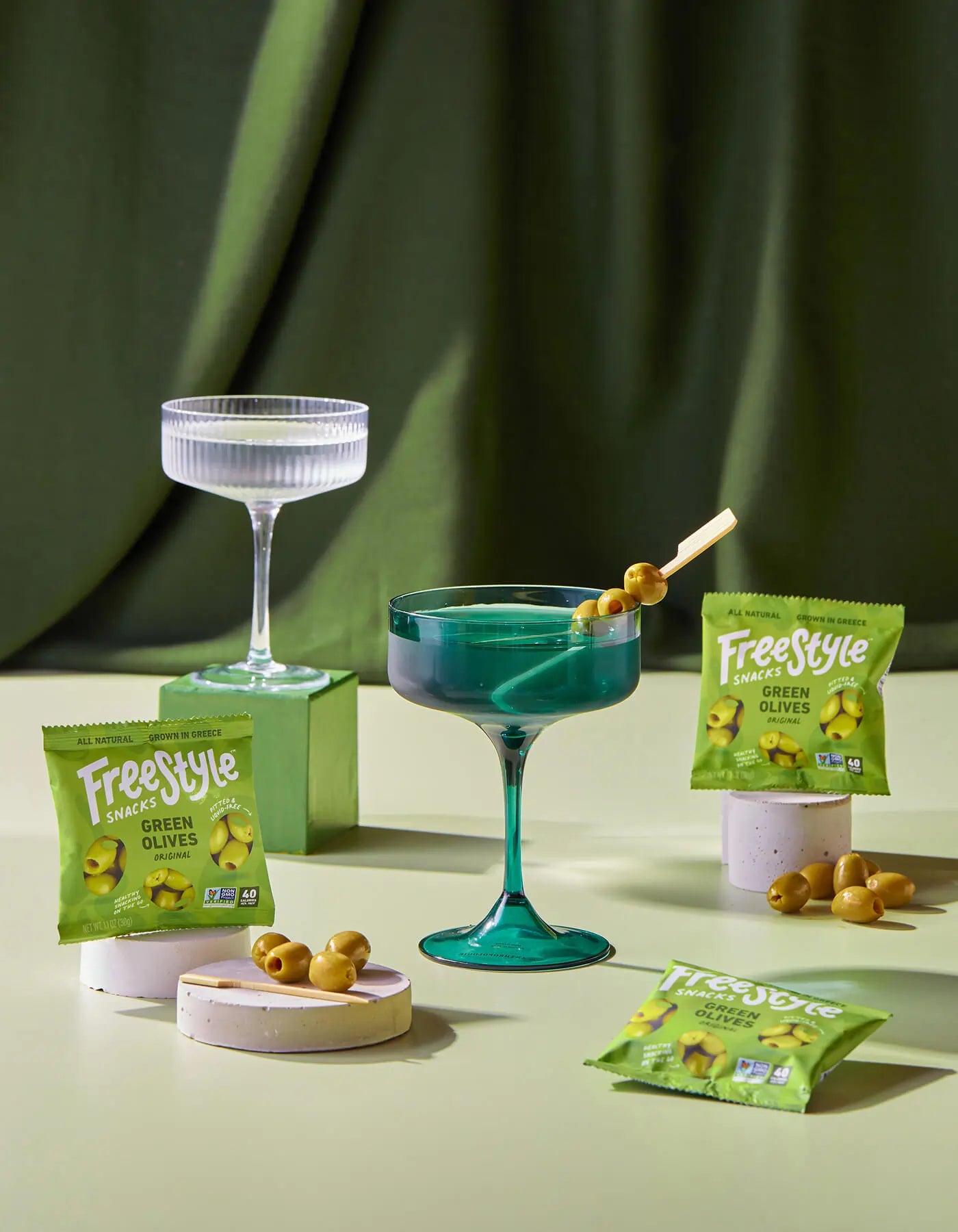 Assorted single-serve snack packs from Freestyle Snacks, featuring a variety of food and beverage options in colorful packaging.