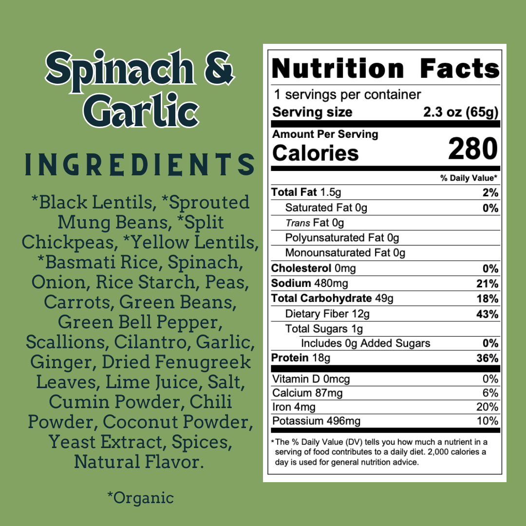 Organic sprouted power bowl with spinach and garlic from Aahana's Naturals, showcasing fresh ingredients in a vibrant bowl.